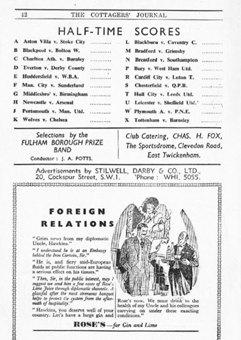 Match Programme - backcover