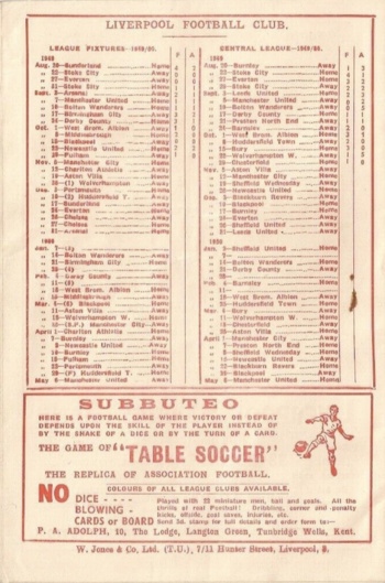 Match programme backcover