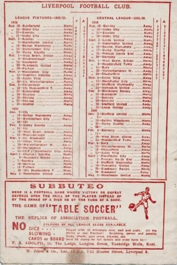 Match programme backcover