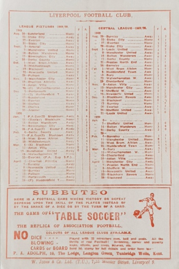 Match programme - backcover
