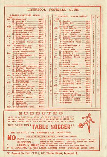 Match programme (back cover)