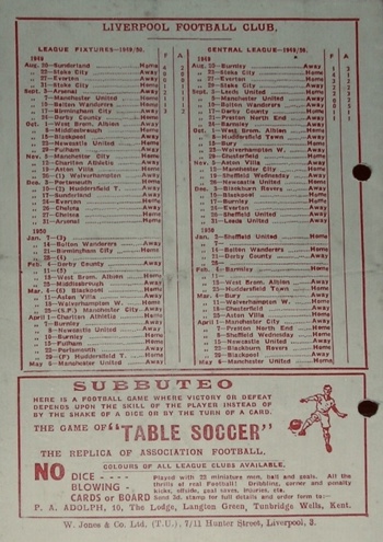 Match programme - backcover