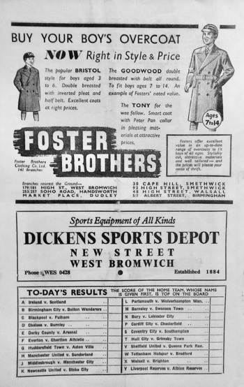 Match programme backcover