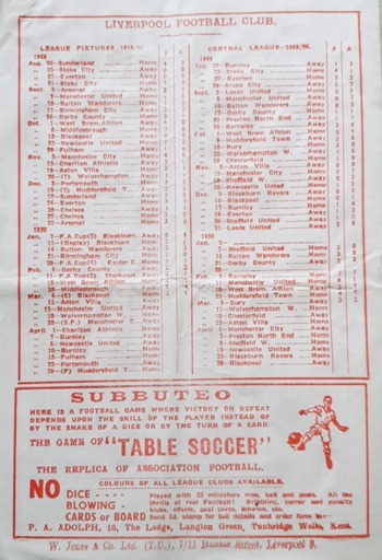 Match programme backcover