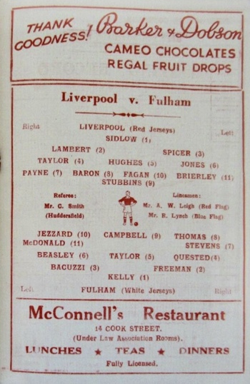 Match programme lineups