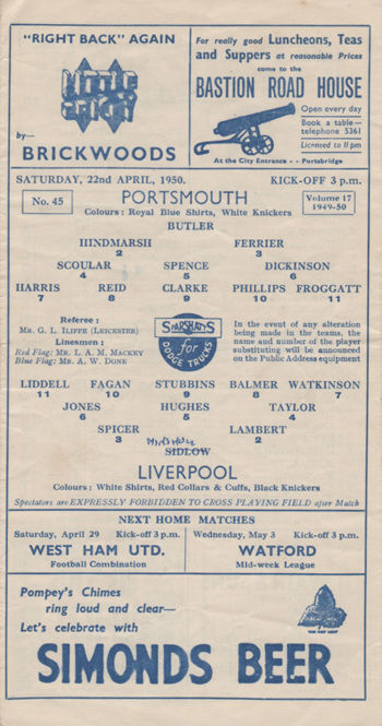 Match Programme lineups