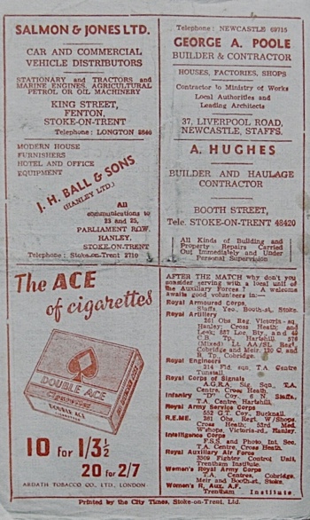 Match programme backcover