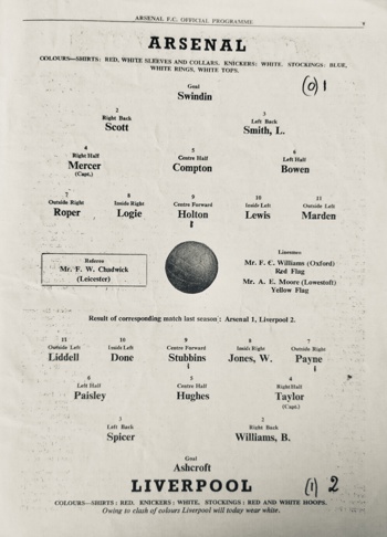 Match programme lineups