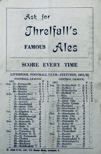 Match programme backcover