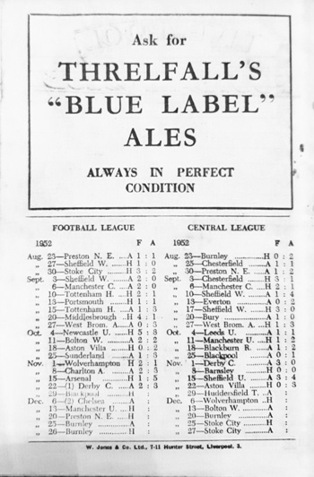 Match programme backcover