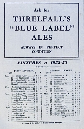 Match programme backcover