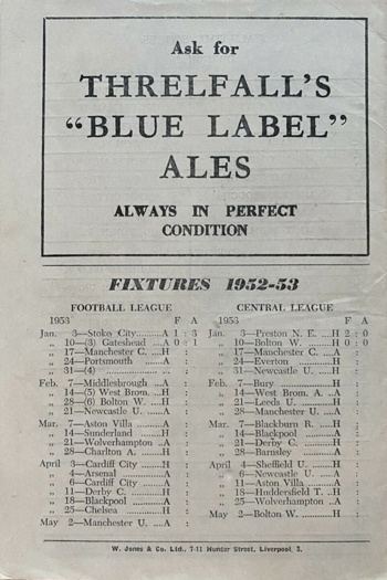 Match programme backcover