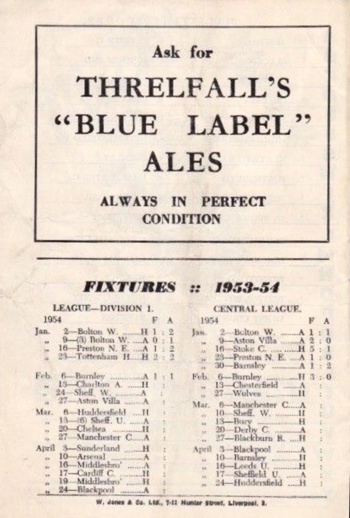 Match programme backcover