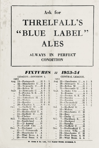 Match programme backcover