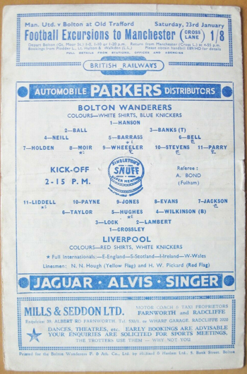 Match Programme - Backpage