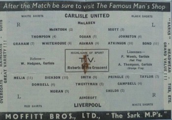 Match programme - Lineups