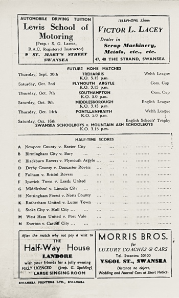 Match programme backcover