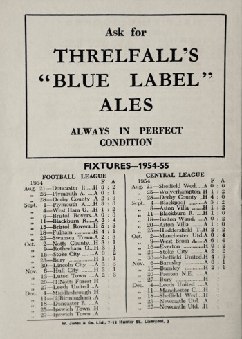 Match programme - back cover