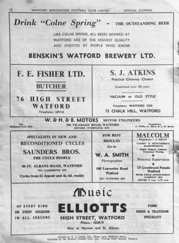 Match programme backcover