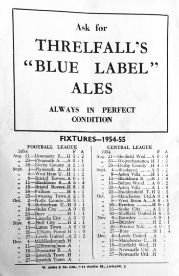 Match programme backcover