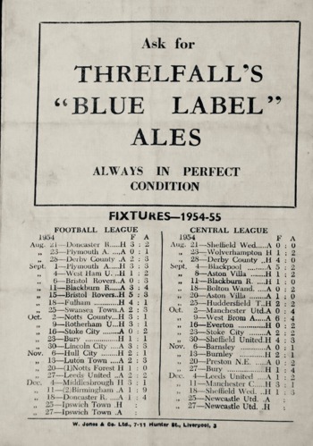 Match programme - back cover