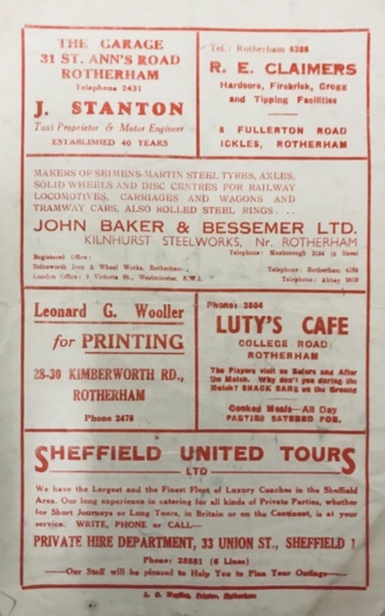 Match programme backcover