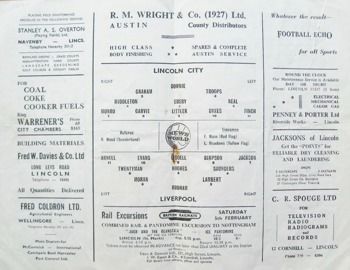 Match programme - lineups
