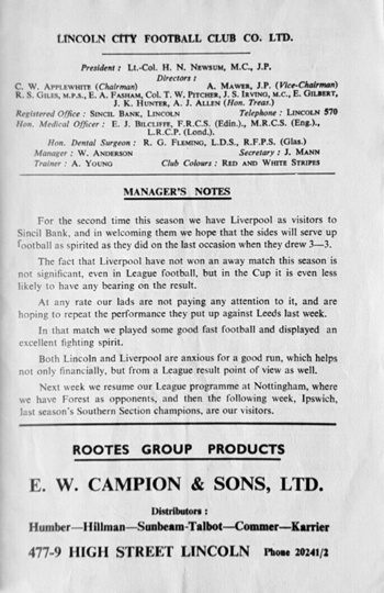 Match programme managers notes