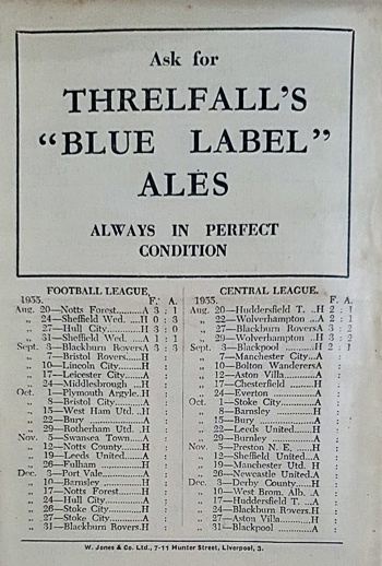 Match programme backcover