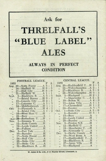 Match programme backcover