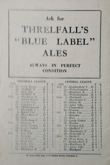 Match programme backcover