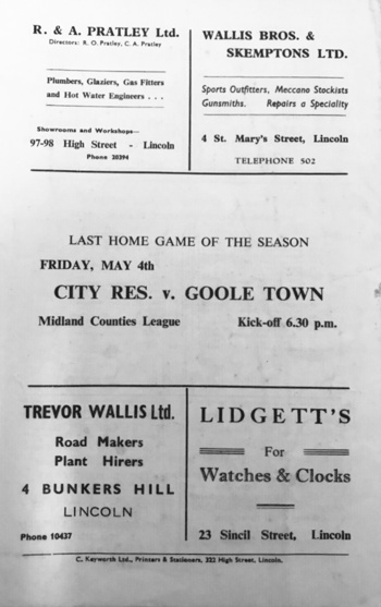 Match programme backcover