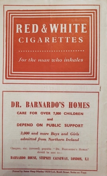 Match programme backcover