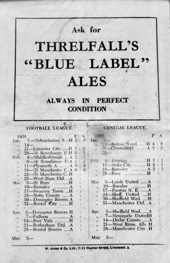 Match programme backcover