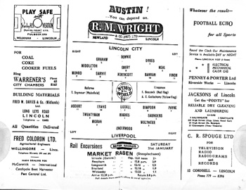 Match programme lineups (Postponed from 14 Jan 1956)