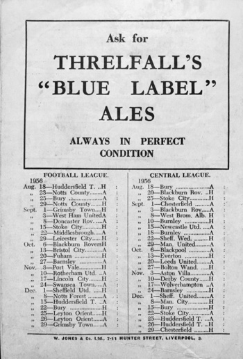 Match programme backcover