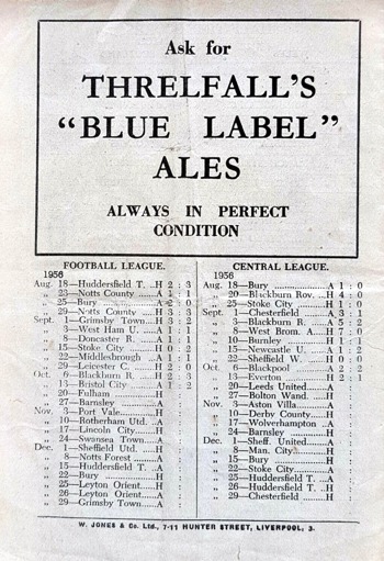 Match programme backcover