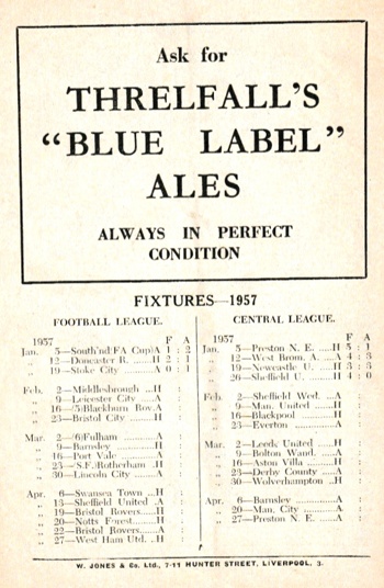 Match programme backcover