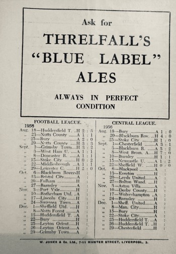 Match Programme backcover