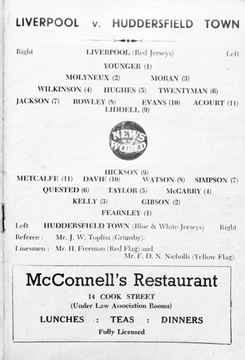 Match programme lineups