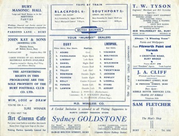 Match programme lineups