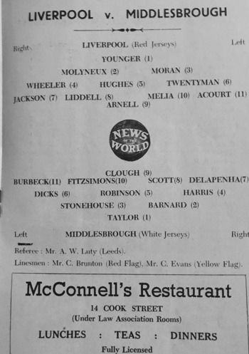 Match programme - Lineups