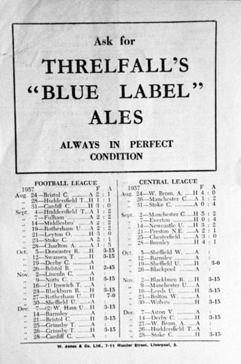 Match programme backcover