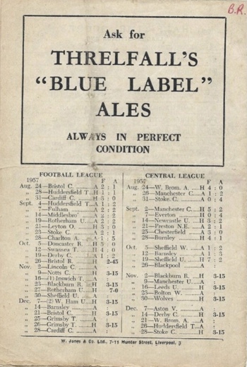 Match programme backcover