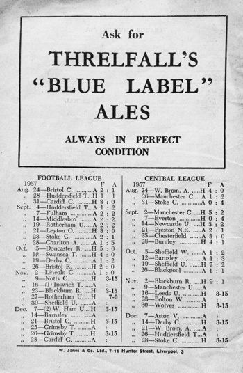 Match programme backcover