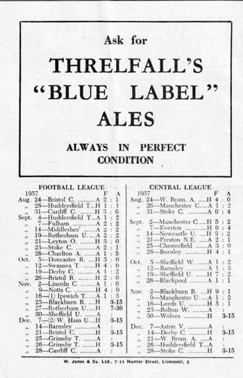 Match programme backcover