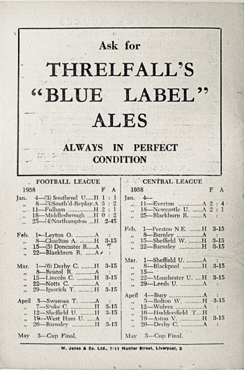 Match programme backcover