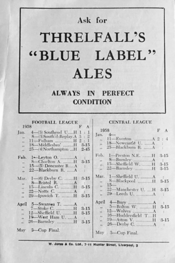 Match programme - backcover