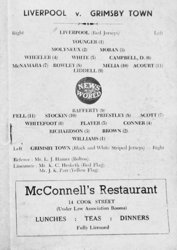 Match programme lineups