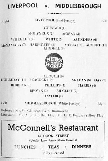 Match programme - lineups